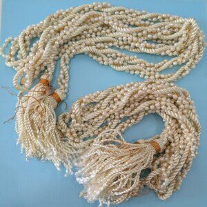 Set of 2 Vintage Braided Gold & Ivory Rope and Beads Tasseled Garland